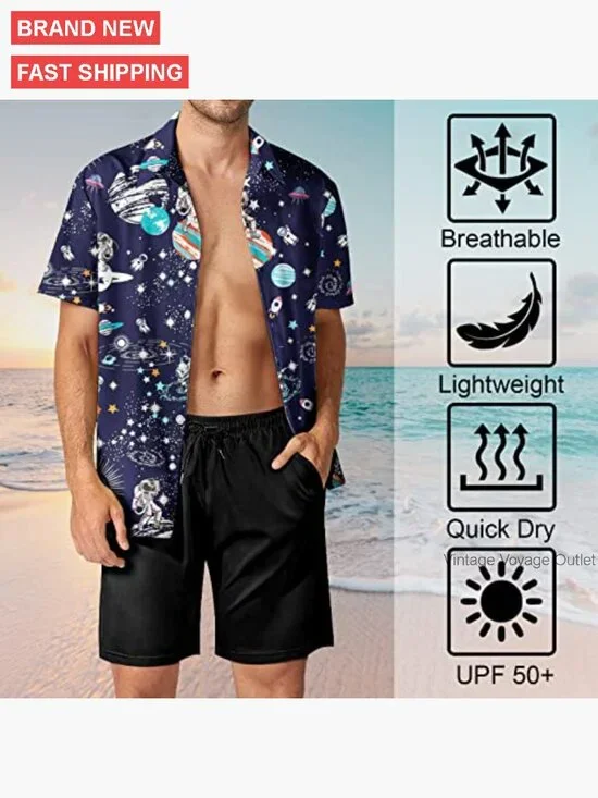 Men's Hawaiian Button Down Shirt Big Tall Loose Fit Short Sleeve Party - Picture 5 of 7